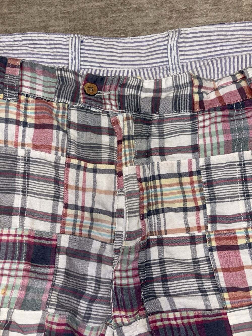 Berle Reversible Vintage Shorts Mens 38 Plaid Madras / Blue Seersucker Stripe
